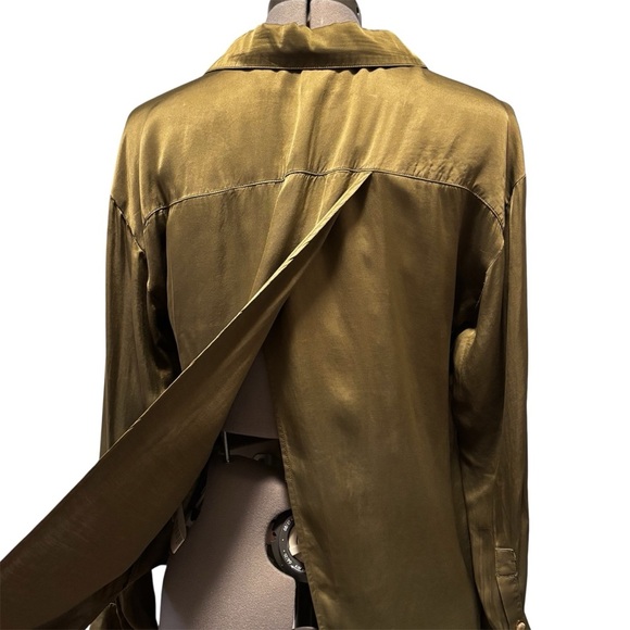 Anthropologie | Olive Split Back Satin Blouse | Size S - Picture 4 of 11